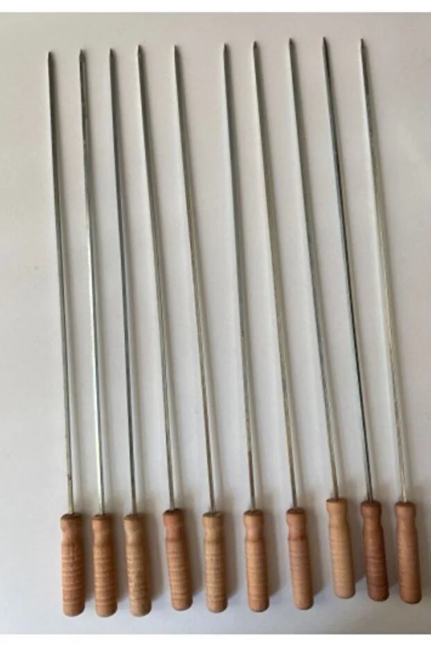 10 Adet Ahşap Saplı Kare Şiş Boy:55cm,Kalınlık:4mm Tahta Saplı Kuşbaşı Ciğer Tavuk Şişi